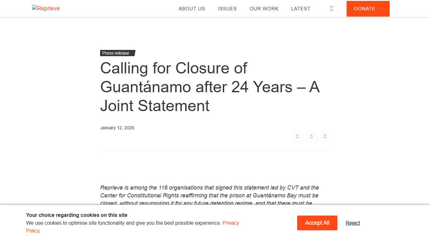 Calling for Closure of Guantánamo after 24 Years – A Joint Statement